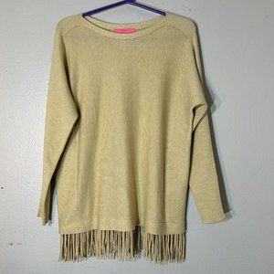 Lilly Pulitzer Glenda Fringed Sweater Heathered Sand Bar $138 Size S Coolmax